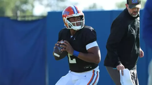 during the Gators' practice on Tuesday, March 25, 2025 at the Sanders football practice fields in Gainesville, FL / UAA Communications photo by Jordan Perez