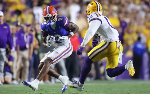 during the Gators' game against the LSU Tigers on Saturday, September 13, 2025 at Tiger Stadium in Baton Rouge, La. / UAA Communications photo by Maddie Washburn