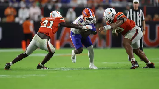 during the Gators' game against the Hurricanes on Saturday, September 20, 2025 at Hard Rock Stadium in Miami Gardens, Fla. / UAA Communications photo by Madilyn Gemme