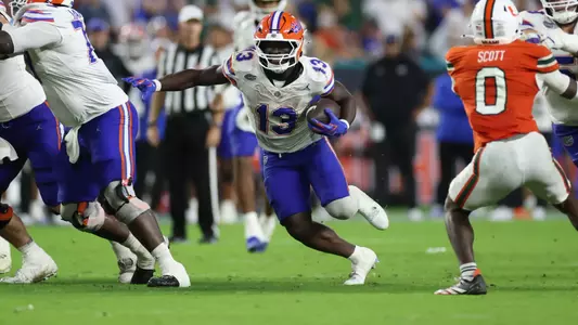 during the Gators' game against the Hurricanes on Saturday, September 20, 2025 at Hard Rock Stadium in Miami Gardens, Fla. / UAA Communications photo by Madilyn Gemme