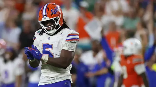 during the Gators' game against the Hurricanes on Saturday, September 20, 2025 at Hard Rock Stadium in Miami Gardens, Fla. / UAA Communications photo by Madilyn Gemme
