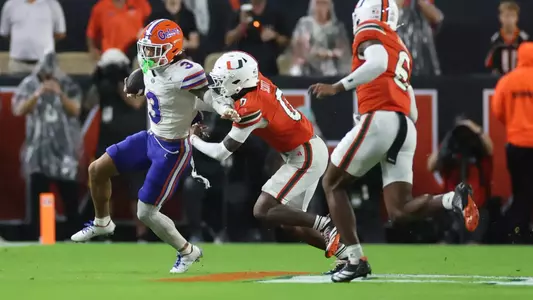 during the Gators' game against the Hurricanes on Saturday, September 20, 2025 at Hard Rock Stadium in Miami Gardens, Fla. / UAA Communications photo by Madilyn Gemme