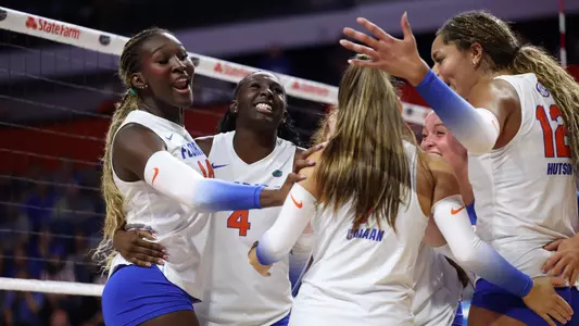 during the Gators' match against the Bears on Sunday, September 14, 2025 at Exactech Arena at the Stephen C. O'Connell Center in Gainesville, Fla. / UAA Communications photo by Jordan Perez