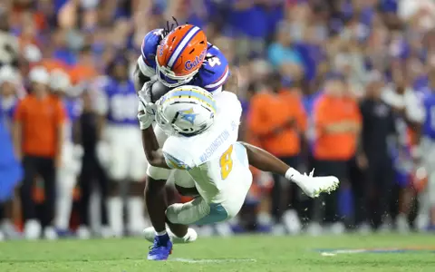 during the Gators' game against the Sharks on Saturday, August 30, 2025 at Ben Hill Griffin Stadium in Gainesville, Fla. / UAA Communications photo by Madilyn Gemme