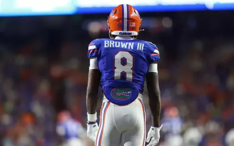 during the Gators' game against the Sharks on Saturday, August 30, 2025 at Ben Hill Griffin Stadium in Gainesville, Fla. / UAA Communications photo by Bella Rosa