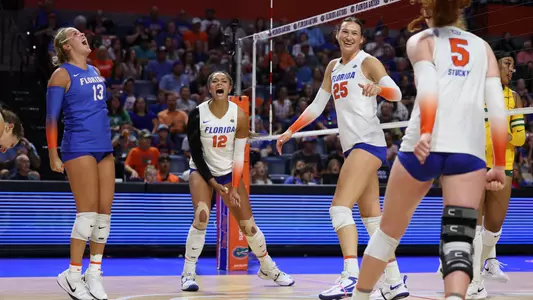 during the Gators' match against the Norfolk State Spartans on Sunday, August 31, 2025 at Exactech Arena at the Stephen C. O'Connell Center in Gainesville, Fla. / UAA Communications photo by Nicole Scharff