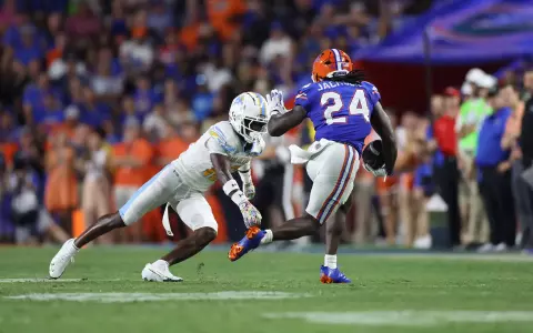 during the Gators' game against the LIU Sharks on Saturday, August 30, 2025 at Ben Hill Griffin Stadium in Gainesville, Fla. / UAA Communications photo by Jordan Perez
