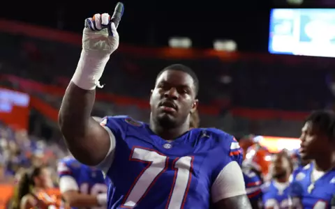 during the Gators' game against the Sharks on Saturday, August 30, 2025 at Ben Hill Griffin Stadium in Gainesville, Fla. / UAA Communications photo by Bella Rosa