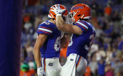 during the Gators' game against the Sharks on Saturday, August 30, 2025 at Ben Hill Griffin Stadium in Gainesville, Fla. / UAA Communications photo by Bella Rosa