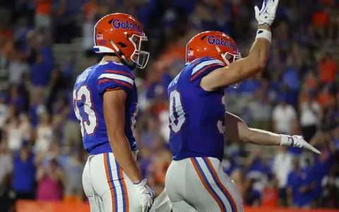 during the Gators' game against the Sharks on Saturday, August 30, 2025 at Ben Hill Griffin Stadium in Gainesville, Fla. / UAA Communications photo by Bella Rosa