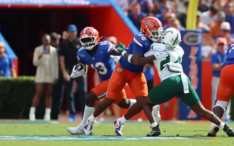 during the Gators' game against the Bulls on Saturday, September 6, 2025 at Ben Hill Griffin Stadium in Gainesville, Fla. / UAA Communications photo by Nicole Scharff
