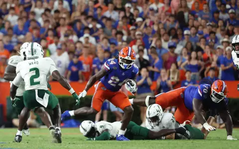 during the Gators' game against the USF Bulls on Saturday, September 6, 2025 at Ben Hill Griffin Stadium in Gainesville, Fla. / UAA Communications photo by Maddie Washburn