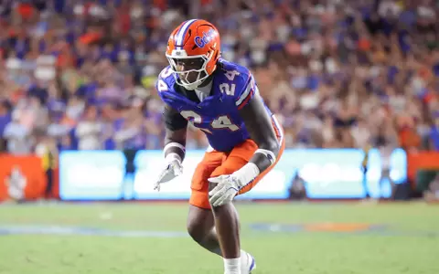 during the Gators' game against the USF Bulls on Saturday, September 6, 2025 at Ben Hill Griffin Stadium in Gainesville, Fla. / UAA Communications photo by Maddie Washburn
