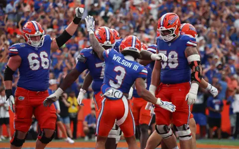 during the Gators' game against the USF Bulls on Saturday, September 6, 2025 at Ben Hill Griffin Stadium in Gainesville, Fla. / UAA Communications photo by Maddie Washburn