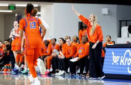 Head Coach Kelly Rae Finlay calls out a play from the sidelines vs. No. 7/9 Kentucky