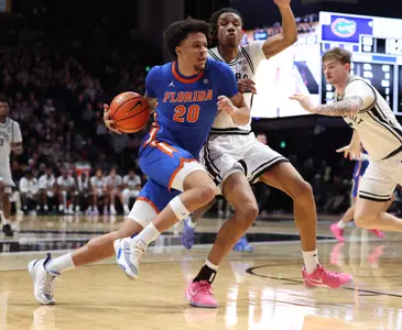 during the Gators' game against the Vanderbilt Commodores on Saturday, January 17, 2026 at Exactech Arena at the Stephen C. O'Connell Center in Gainesville, FL / UAA Communications photo by Maddie Washburn