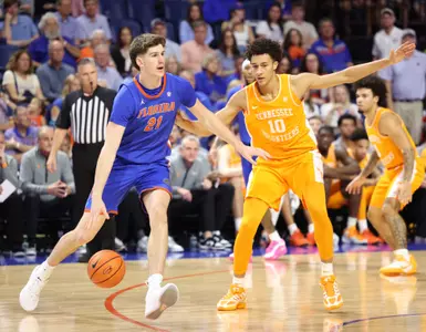 during the Gators' game against the Tennessee Volunteers on Saturday, January 10, 2026 at Exactech Arena at the Stephen C. O'Connell Center in Gainesville, FL / UAA Communications photo by Maddie Washburn