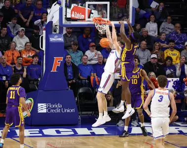during the Gators' game against the LSU Tigers on Tuesday, January 20, 2026 at Exactech Arena at the Stephen C. O'Connell Center in Gainesville, FL / UAA Communications photo by Maddie Washburn