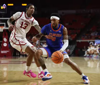 during the Gators' game against the Oklahoma Sooners on Tuesday, January 13, 2026 at Lloyd Noble Center in Norman, Okla. / UAA Communications photo by Maddie Washburn