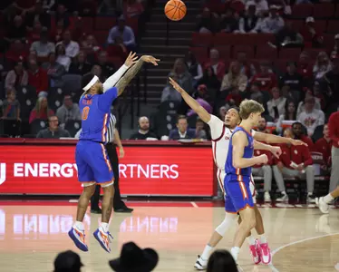 during the Gators' game against the Oklahoma Sooners on Tuesday, January 13, 2026 at Lloyd Noble Center in Norman, Okla. / UAA Communications photo by Maddie Washburn