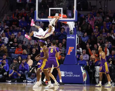 during the Gators' game against the LSU Tigers on Tuesday, January 20, 2026 at Exactech Arena at the Stephen C. O'Connell Center in Gainesville, FL / UAA Communications photo by Maddie Washburn