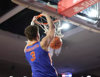 during the Gators' game against the Oklahoma Sooners on Tuesday, January 13, 2026 at Lloyd Noble Center in Norman, Okla. / UAA Communications photo by Maddie Washburn