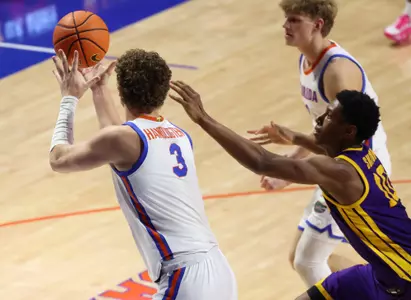 during the Gators' game against the LSU Tigers on Tuesday, January 20, 2026 at Exactech Arena at the Stephen C. O'Connell Center in Gainesville, FL / UAA Communications photo by Maddie Washburn