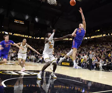 during the Gators' game against the Missouri Tigers on Saturday, January 3, 2026 at Mizzou Arena in Columbia, Mo. / UAA Communications photo by Maddie Washburn