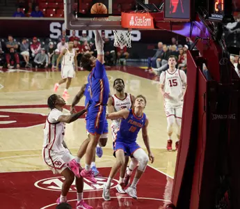 during the Gators' game against the Oklahoma Sooners on Tuesday, January 13, 2026 at Lloyd Noble Center in Norman, Okla. / UAA Communications photo by Maddie Washburn