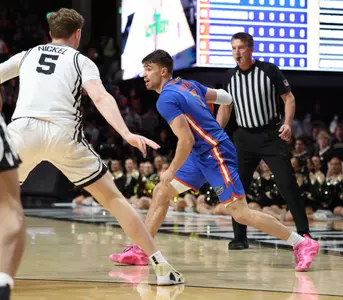 during the Gators' game against the Vanderbilt Commodores on Saturday, January 17, 2026 at Exactech Arena at the Stephen C. O'Connell Center in Gainesville, FL / UAA Communications photo by Maddie Washburn