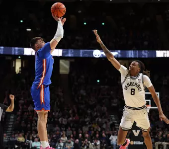 during the Gators' game against the Vanderbilt Commodores on Saturday, January 17, 2026 at Exactech Arena at the Stephen C. O'Connell Center in Gainesville, FL / UAA Communications photo by Maddie Washburn