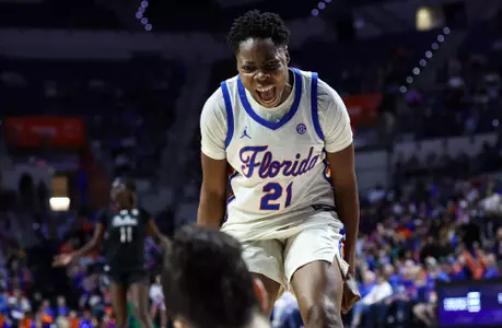 Gift Ezekiel celebrates following an Emilija Dakic bucket against No. 3 South Carolina