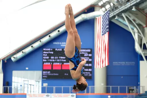 during the Gators' meet against the Cavaliers on Friday, October 10, 2025 at the Stephen C. O’Connell Center Natatorium in Gainesville, FL / UAA Communications photo by Morgan Hurd