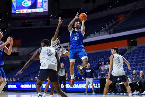 during the Gators' exhibition game against North Florida on Wednesday, October 7, 2026 at Exactech Arena at the Stephen C. O'Connell Center in Gainesville, FL / UAA Communications photo by Hannah White