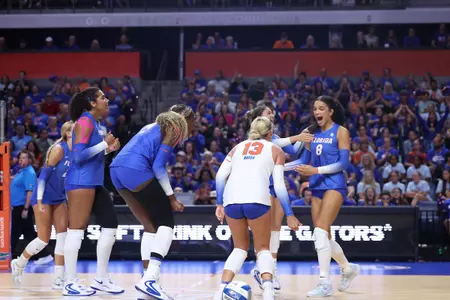 during the Gators' match against the Tennessee Volunteers on Friday, October 2, 2026 at Exactech Arena at the Stephen C. O'Connell Center in Gainesville, Fla. / UAA Communications photo by Emma Brugna
