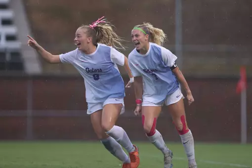 Addy Hess (#9) and Zoe Main (#7) celebrate Main's goal versus LSU 261002