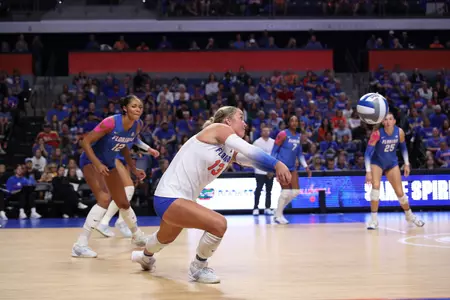during the Gators' match against the Tennessee Volunteers on Friday, October 2, 2026 at Exactech Arena at the Stephen C. O'Connell Center in Gainesville, Fla. / UAA Communications photo by Gabriel Gonzalez