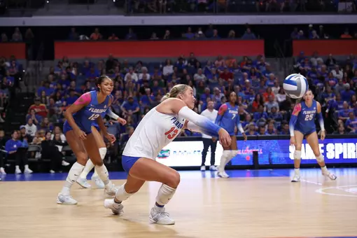 during the Gators' match against the Tennessee Volunteers on Friday, October 2, 2026 at Exactech Arena at the Stephen C. O'Connell Center in Gainesville, Fla. / UAA Communications photo by Gabriel Gonzalez