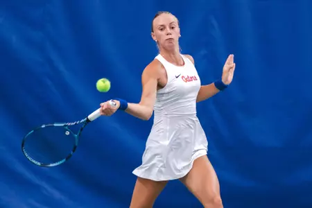 Women's Tennis Player Gabia Paskauskas with the forehand at the ITA All-American Championships