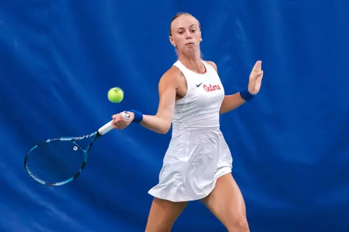 Women's Tennis Player Gabia Paskauskas with the forehand at the ITA All-American Championships