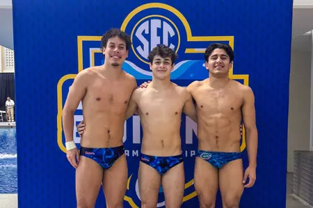 Jesus Gonzalez, Conor Gesing and Jesus Agundez Mora on Day One of SEC Championships
