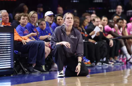 Head Women's Basketball Coach Kelly Rae Finley on the sidelines against Arkansas