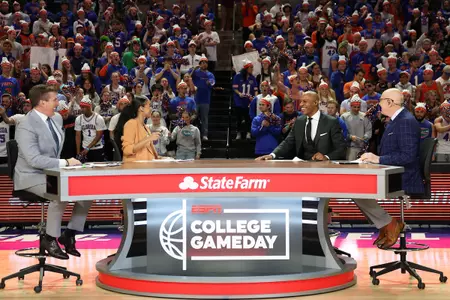 ESPN CollegeDay talks in front of the O'Dome crowd during the show's 2025 visit.