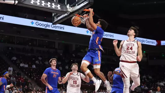 during the Gators' game against the South Carolina Gamecocks on Wednesday, January 28, 2026 at Colonial Life Arena in Columbia, S.C. / UAA Communications photo by Maddie Washburn