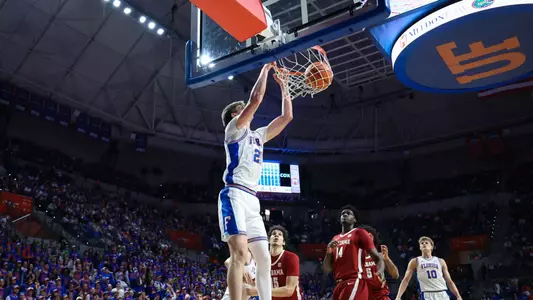 during the Gators' game against the Alabama Crimson Tide on Sunday, February 1, 2026 at Exactech Arena at the Stephen C. O'Connell Center in Gainesville, FL / UAA Communications photo by Hannah White