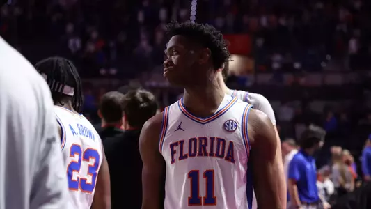 during the Gators' game against the Crimson Tide on Sunday, February 1, 2026 at Exactech Arena at the Stephen C. O'Connell Center in Gainesville, FL / UAA Communications photo by Bella Rosa