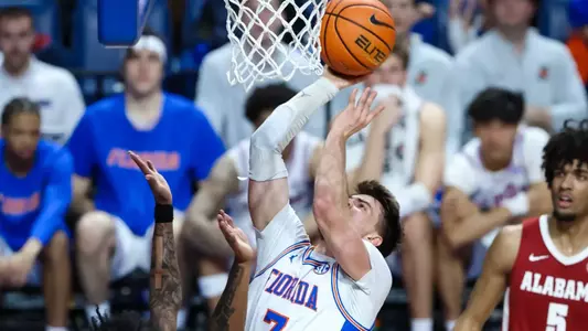 during the Gators' game against the Alabama Crimson Tide on Sunday, February 1, 2026 at Exactech Arena at the Stephen C. O'Connell Center in Gainesville, FL / UAA Communications photo by Hannah White