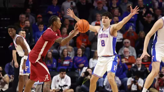 during the Gators' game against the Alabama Crimson Tide on Sunday, February 1, 2026 at Exactech Arena at the Stephen C. O'Connell Center in Gainesville, FL / UAA Communications photo by Maddie Washburn