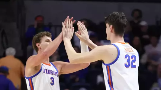 during the Gators' game against the Gamecocks on Tuesday, February 17, 2026 at Exactech Arena at the Stephen C. O'Connell Center in Gainesville, FL / UAA Communications photo by Victoria Riccobono