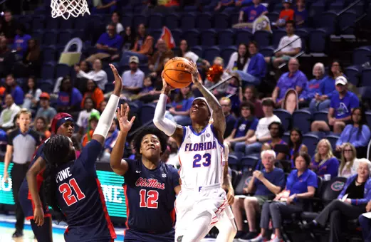 Liv McGill with the driving layup in Florida's 74-67 win over nationally-ranked Ole Miss